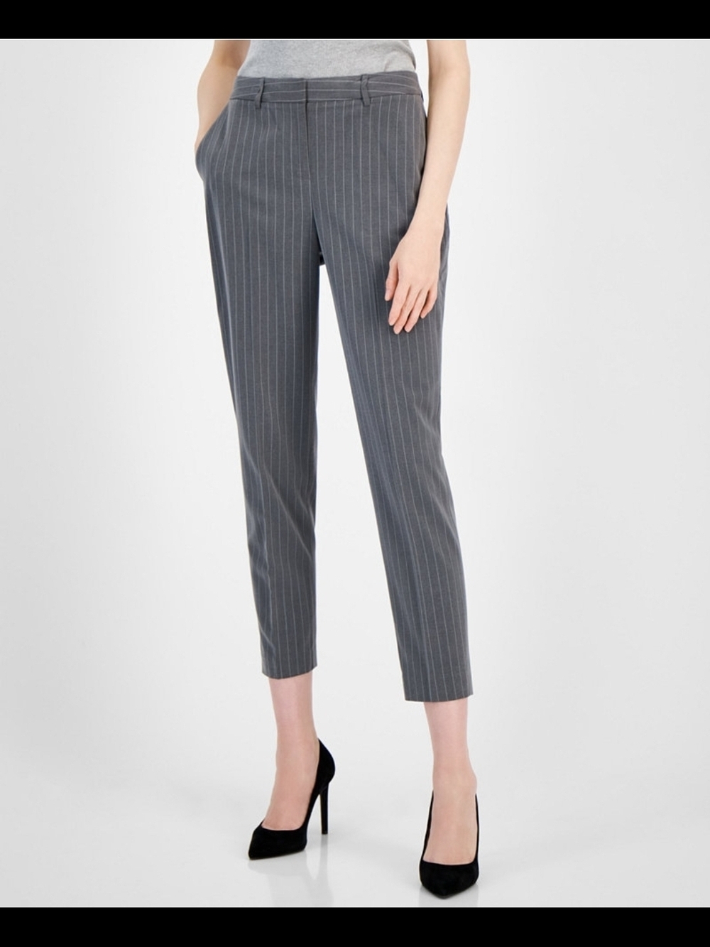 Tahari Pinstripe Cropped Dress Pants - Gray Women's Classic Pinstripe Trousers